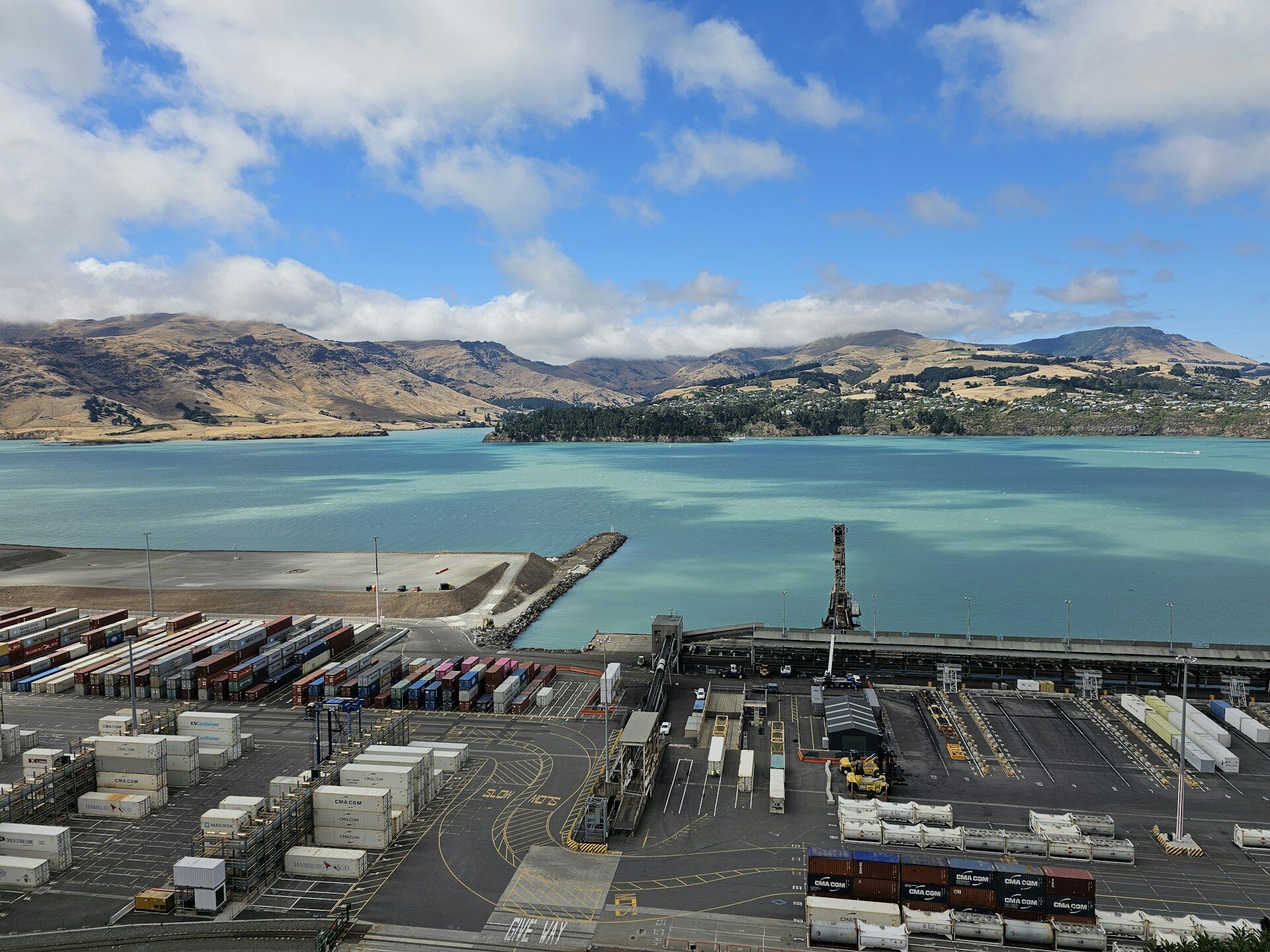 Lyttelton Harbour port and commercial shipping in New Zealand